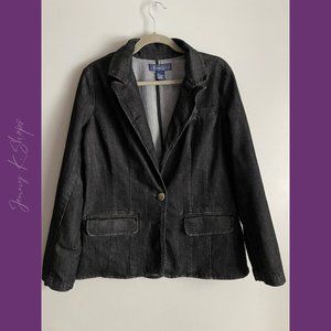 Baccini | Long Sleeve 1 Button Black Wash Denim Jacket | Size: Large